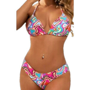 ALLOVER Print Halter  Bikini Swimsuit